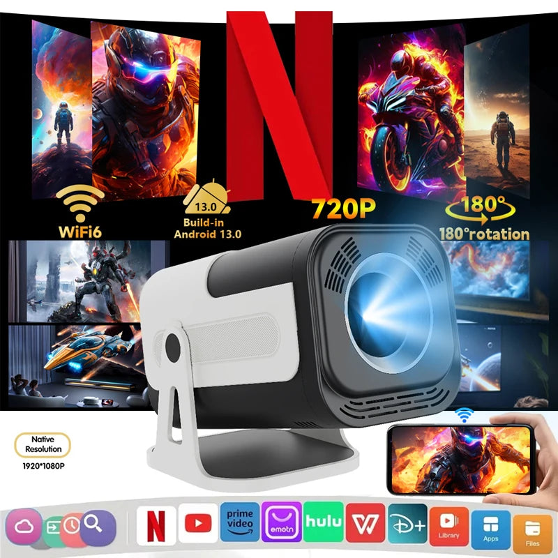 Mini Projector – 4K Support Android 13 Portable Home Cinema
