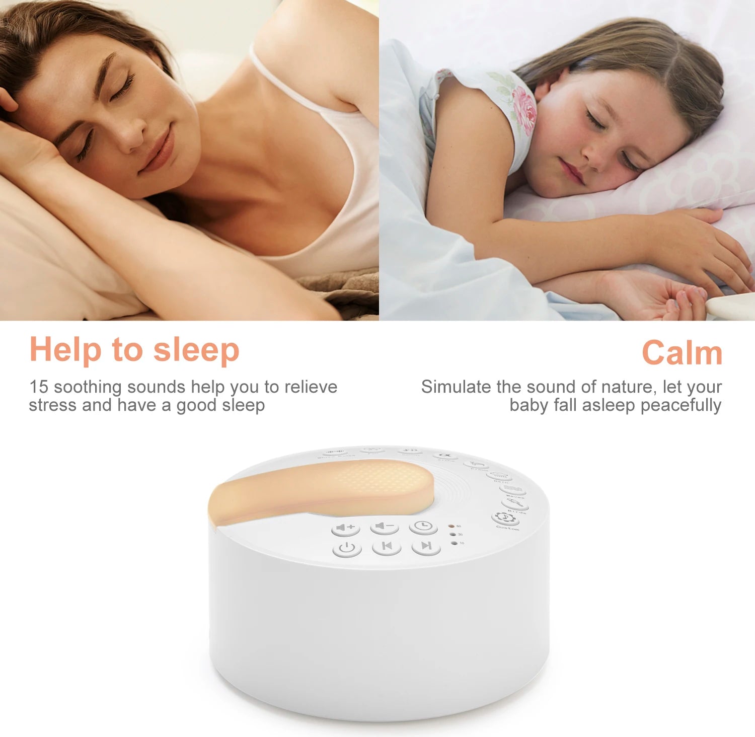White Noise Machine – Rechargeable Sleep Sound Machine with Timer