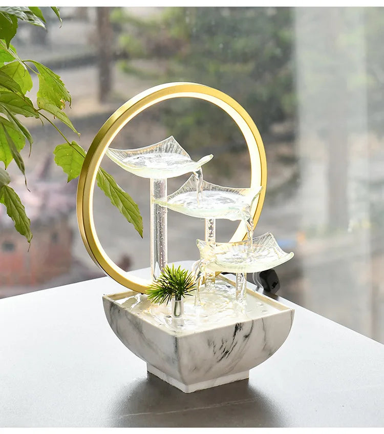 Zen Lotus Water Fountain with LED – Glass Tabletop Fountain for Home & Office