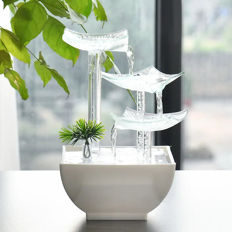 Zen Lotus Water Fountain with LED – Glass Tabletop Fountain for Home & Office