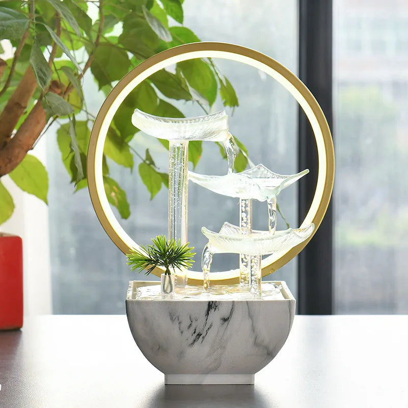Zen Lotus Water Fountain with LED – Glass Tabletop Fountain for Home & Office