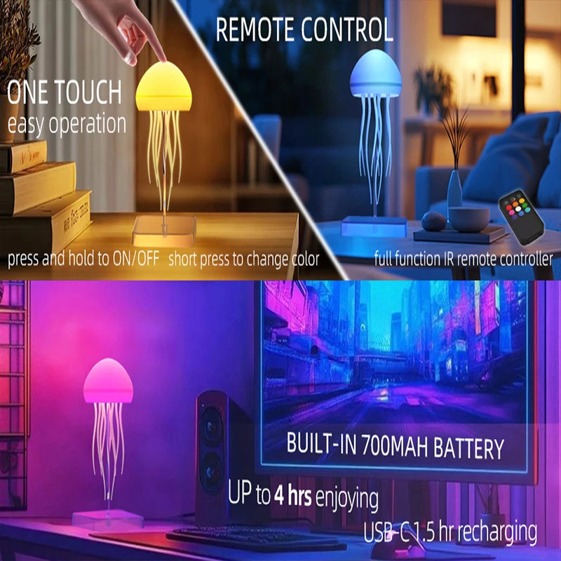 LED Jellyfish Lamp – RGB Gradient Night Light with Remote Control