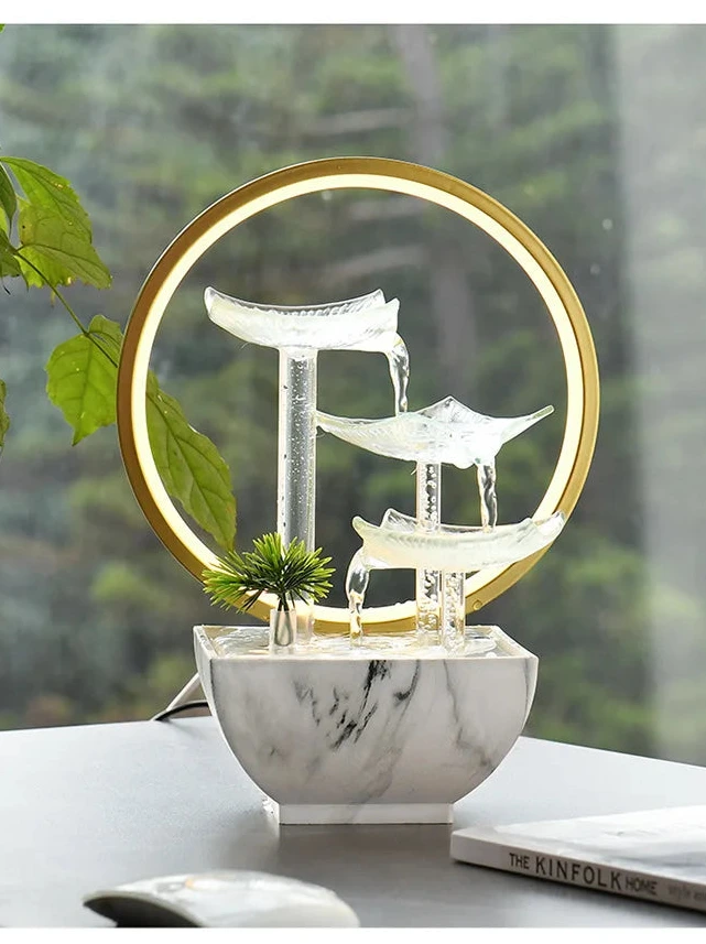 Zen Lotus Water Fountain with LED – Glass Tabletop Fountain for Home & Office