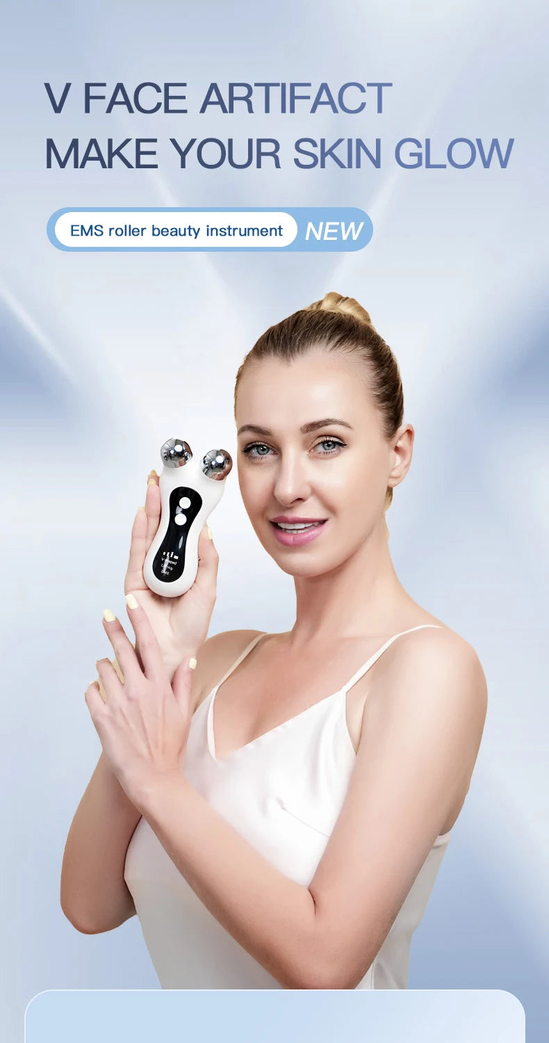 EMS Microcurrent Face Lift Massager – V-Face Roller Skin Tightening Device