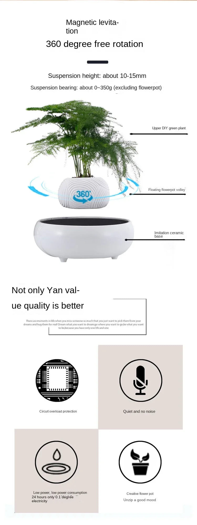 Magnetic Levitating Plant Pot – Floating Rotating Bonsai Planter