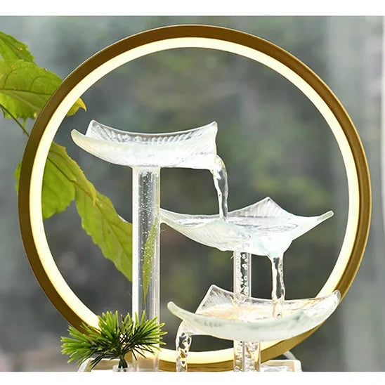 Zen Lotus Water Fountain with LED – Glass Tabletop Fountain for Home & Office