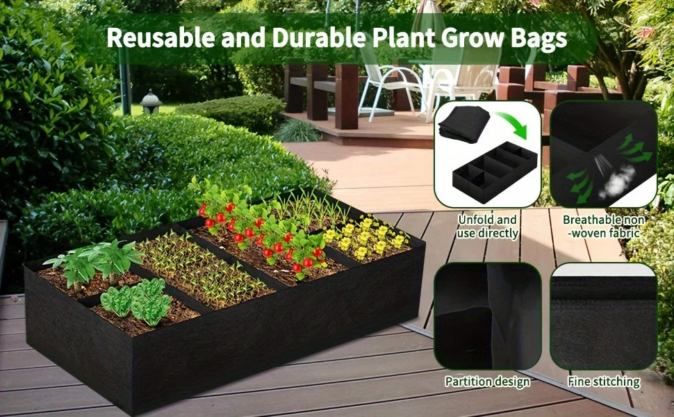 8 Grid Raised Garden Grow Bag Bed (128 Gallon / 484 L)