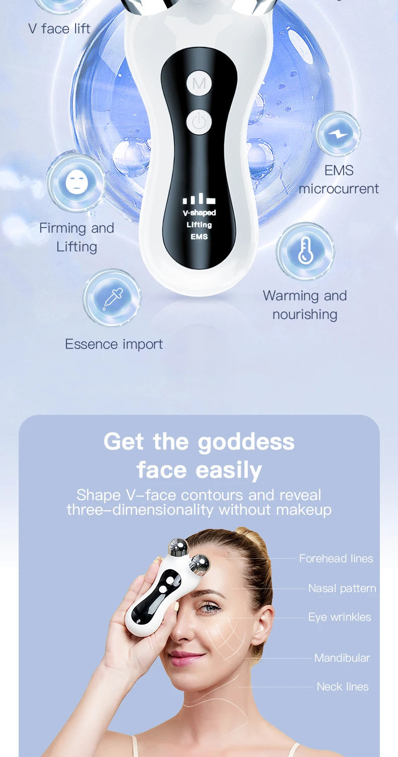 EMS Microcurrent Face Lift Massager – V-Face Roller Skin Tightening Device
