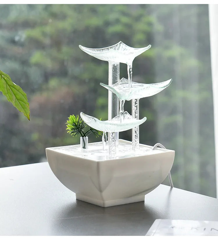 Zen Lotus Water Fountain with LED – Glass Tabletop Fountain for Home & Office
