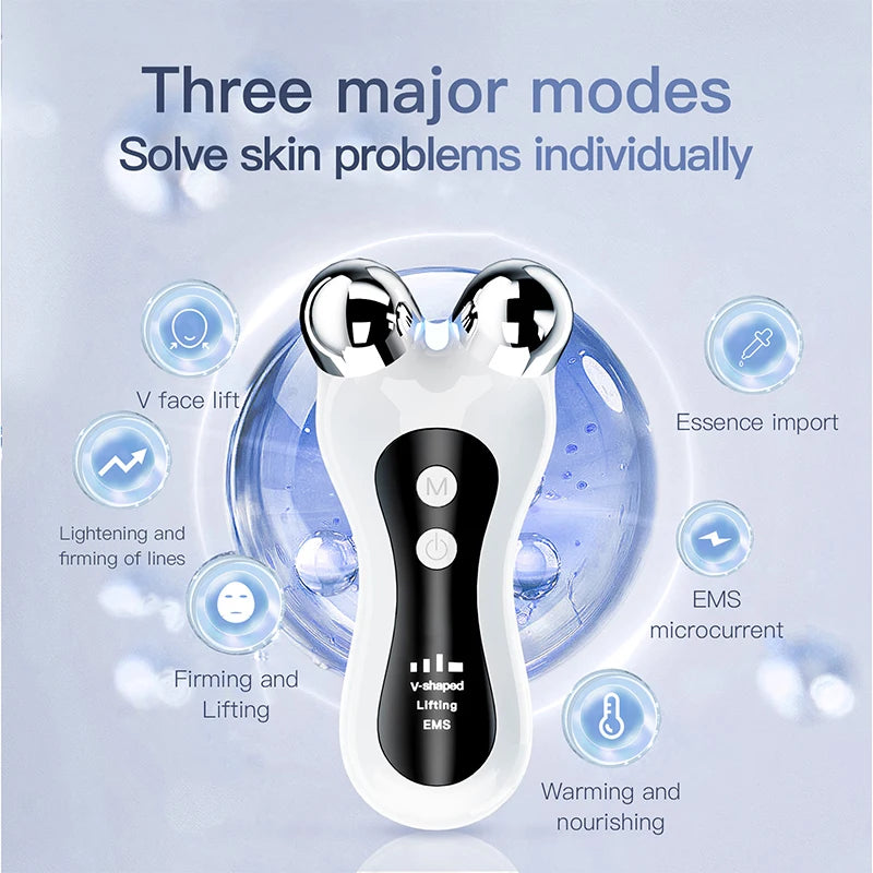 EMS Microcurrent Face Lift Massager – V-Face Roller Skin Tightening Device