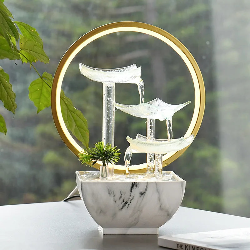 Zen Lotus Water Fountain with LED – Glass Tabletop Fountain for Home & Office