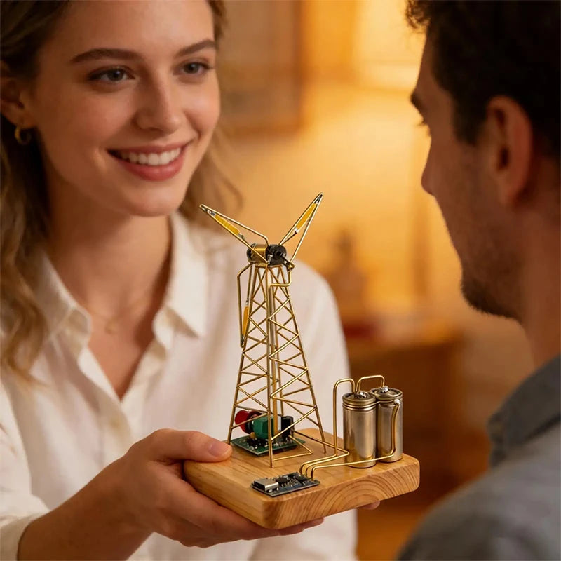 Mechanical Windmill Night Light – Rotating Wooden Desk Lamp Decor
