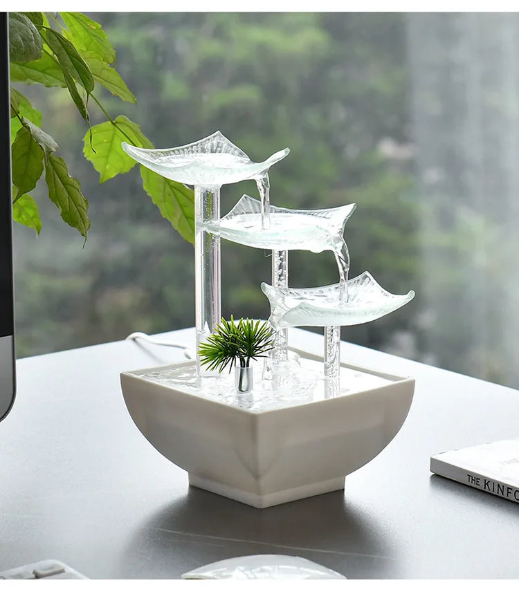 Zen Lotus Water Fountain with LED – Glass Tabletop Fountain for Home & Office