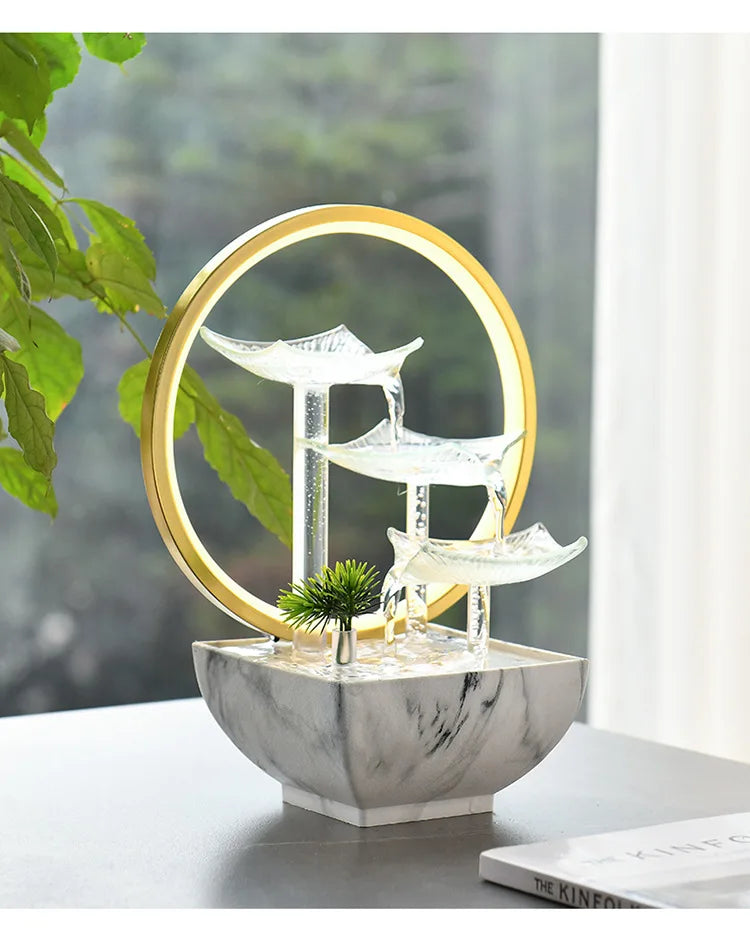 Zen Lotus Water Fountain with LED – Glass Tabletop Fountain for Home & Office