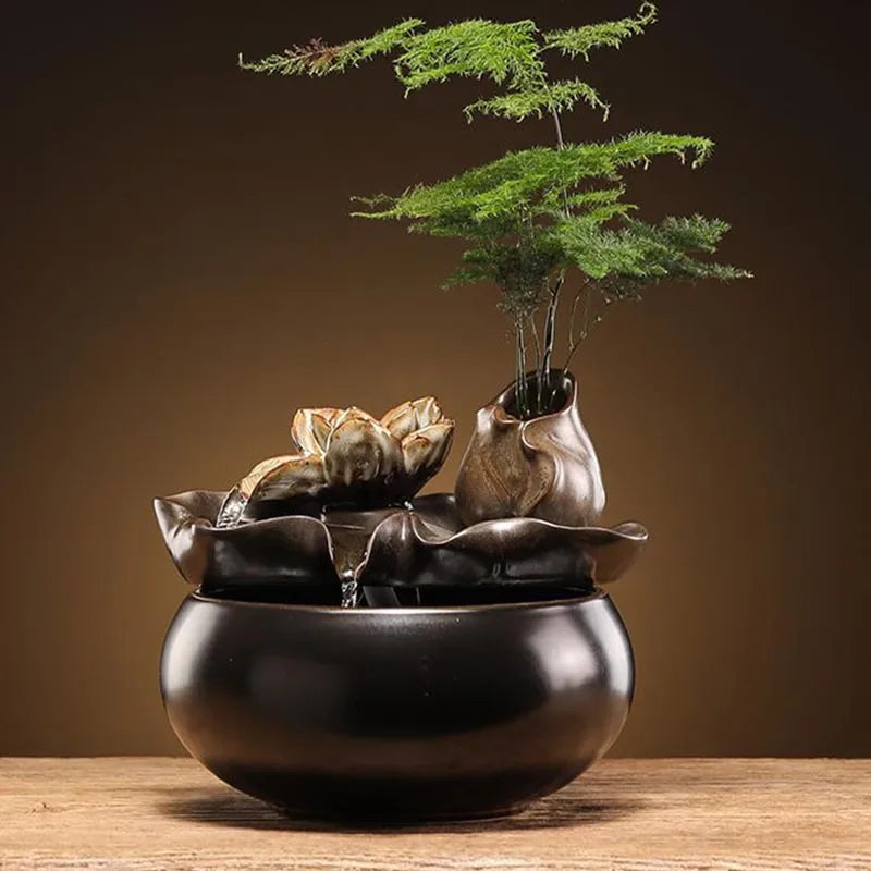 Lotus Water Fountain Humidifier – Ceramic Desktop Zen Fountain