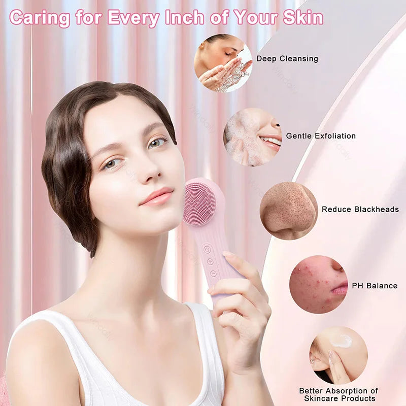 Silicone Facial Cleansing Brush – Waterproof Electric Face Cleanser