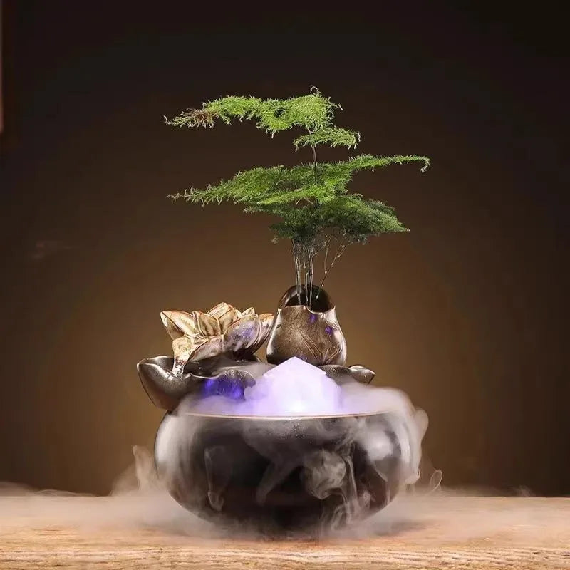 Lotus Water Fountain Humidifier – Ceramic Desktop Zen Fountain