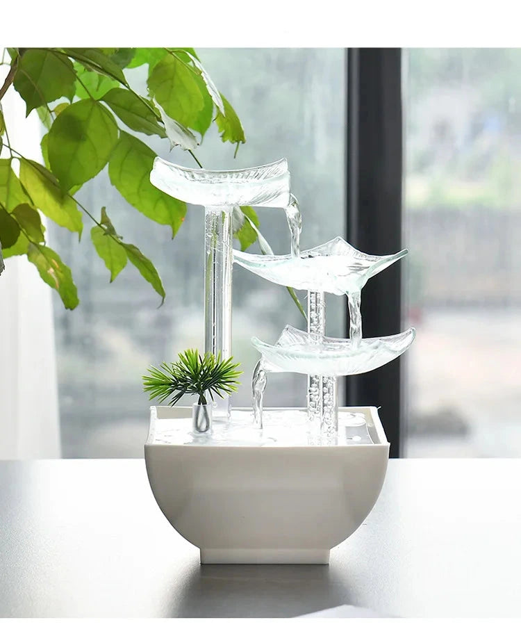 Zen Lotus Water Fountain with LED – Glass Tabletop Fountain for Home & Office