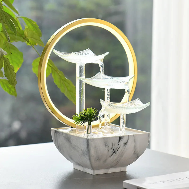 Zen Lotus Water Fountain with LED – Glass Tabletop Fountain for Home & Office