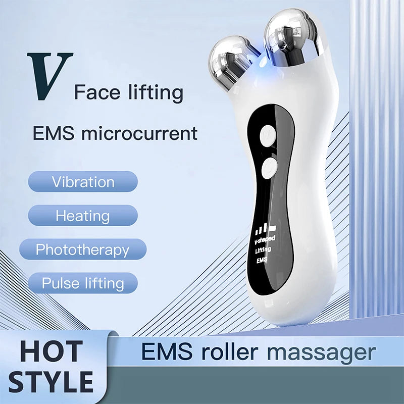 EMS Microcurrent Face Lift Massager – V-Face Roller Skin Tightening Device