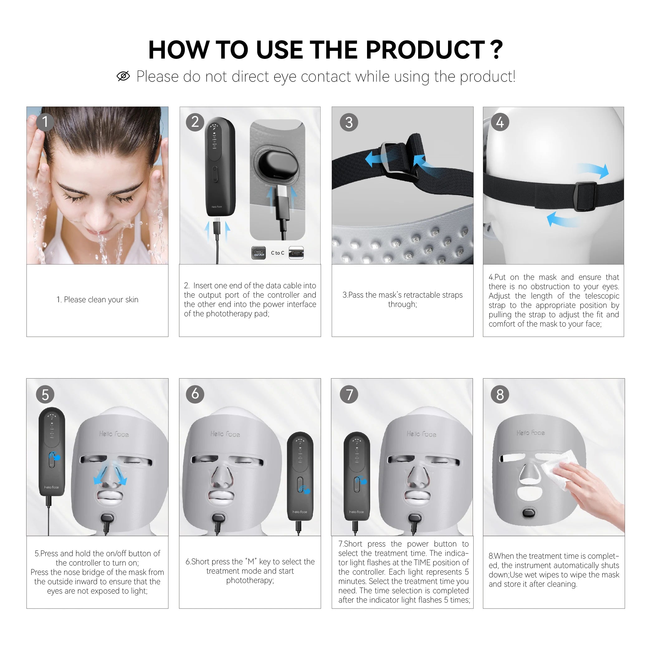 HELLO FACE M500 LED Light Therapy Mask – Anti-Aging & Acne Treatment