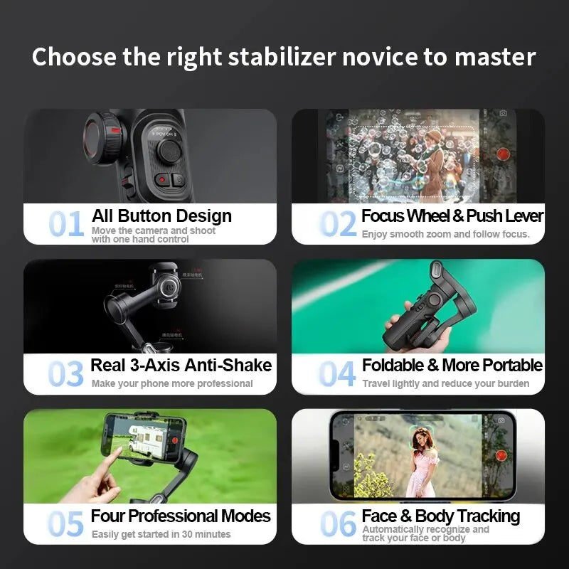 3-Axis Smartphone Gimbal Stabilizer | Foldable Anti-Shake Vlog Gimbal