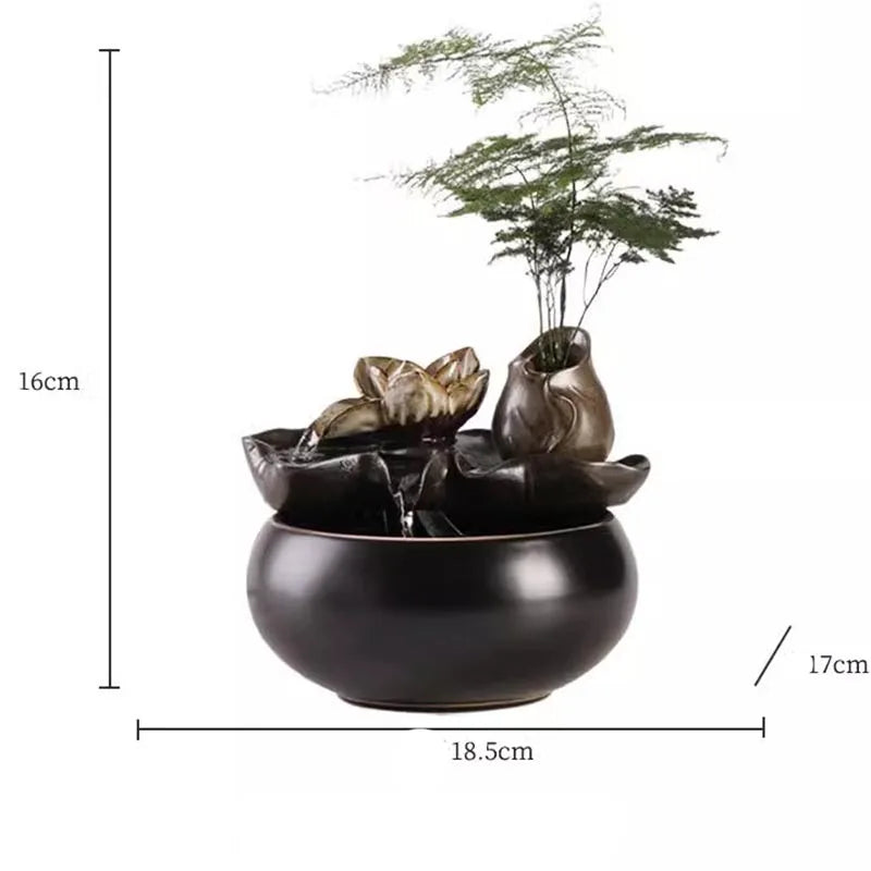 Lotus Water Fountain Humidifier – Ceramic Desktop Zen Fountain