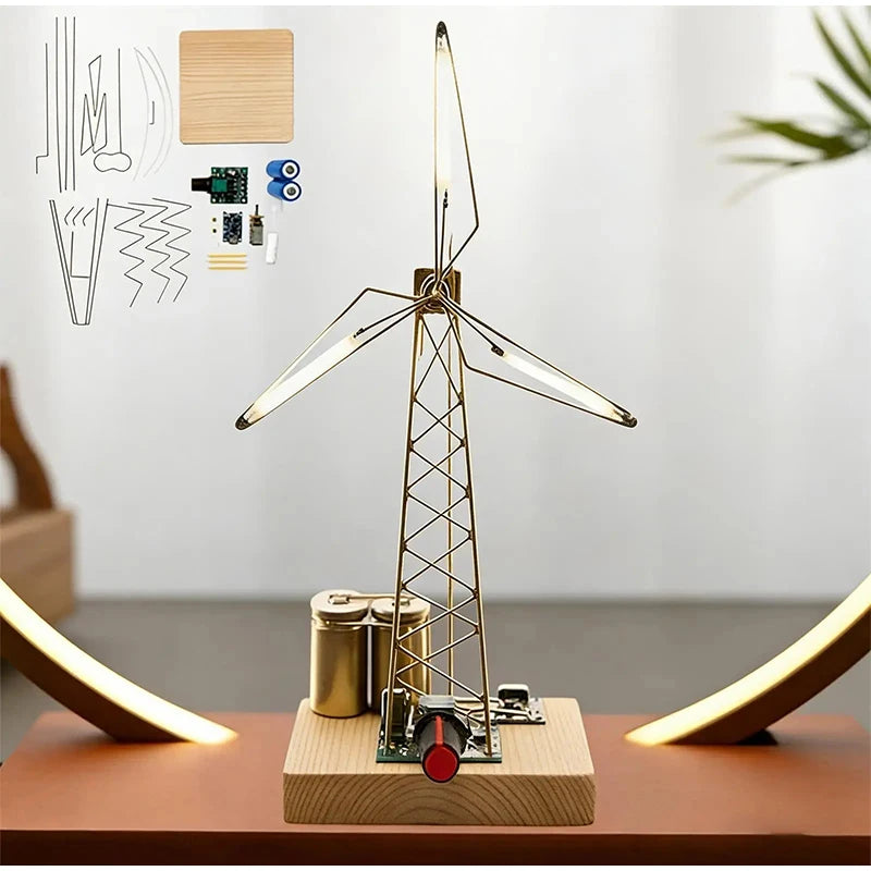 Mechanical Windmill Night Light – Rotating Wooden Desk Lamp Decor