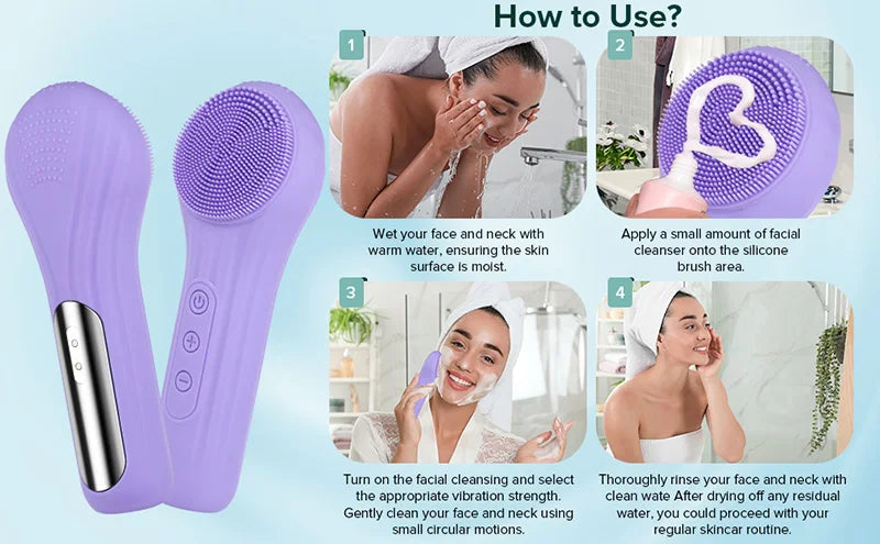 Silicone Facial Cleansing Brush – Waterproof Electric Face Cleanser