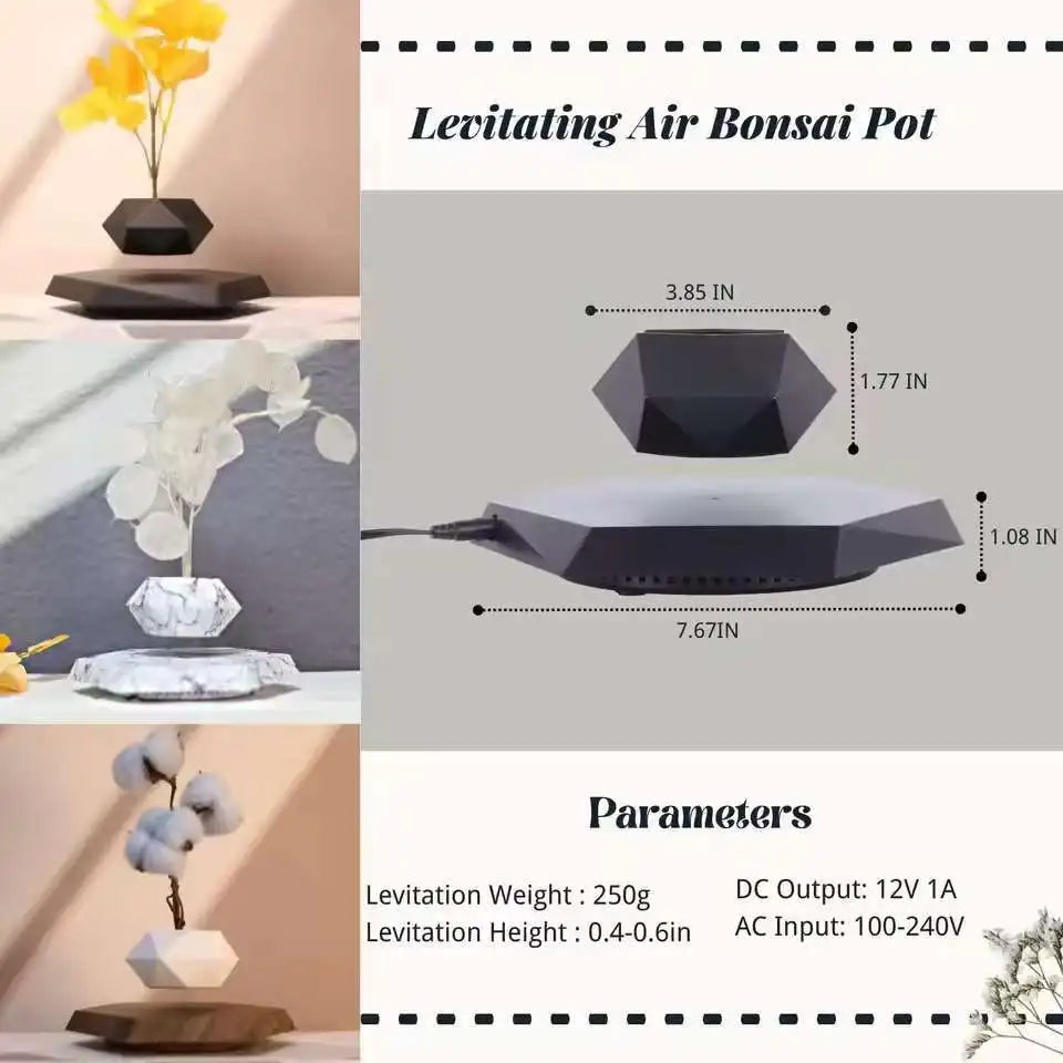 Magnetic Levitating Bonsai Pot – Floating Plant Holder with 360° Rotation