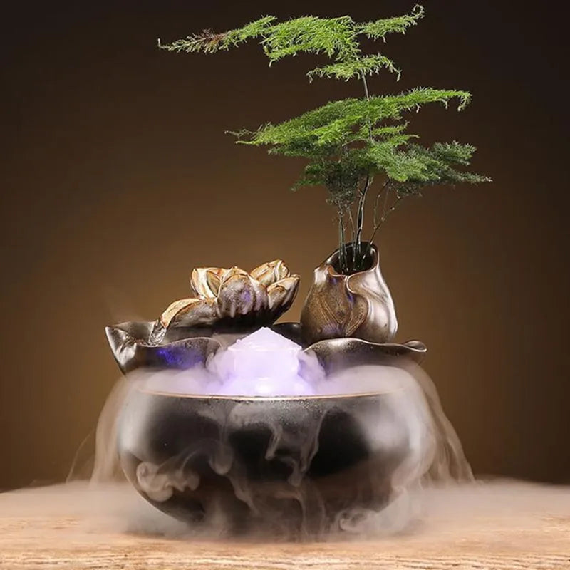 Lotus Water Fountain Humidifier – Ceramic Desktop Zen Fountain