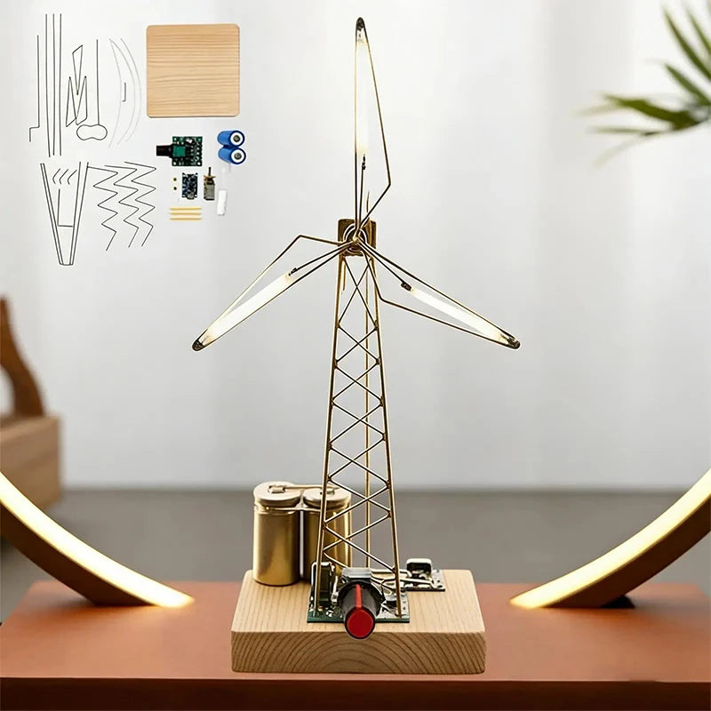 Mechanical Windmill Night Light – Rotating Wooden Desk Lamp Decor