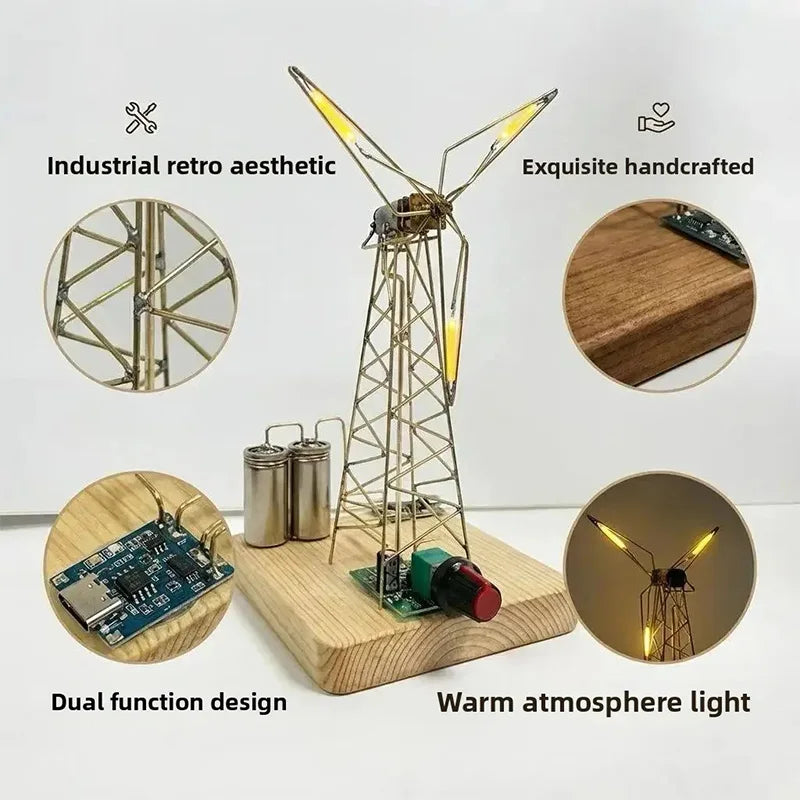 Mechanical Windmill Night Light – Rotating Wooden Desk Lamp Decor