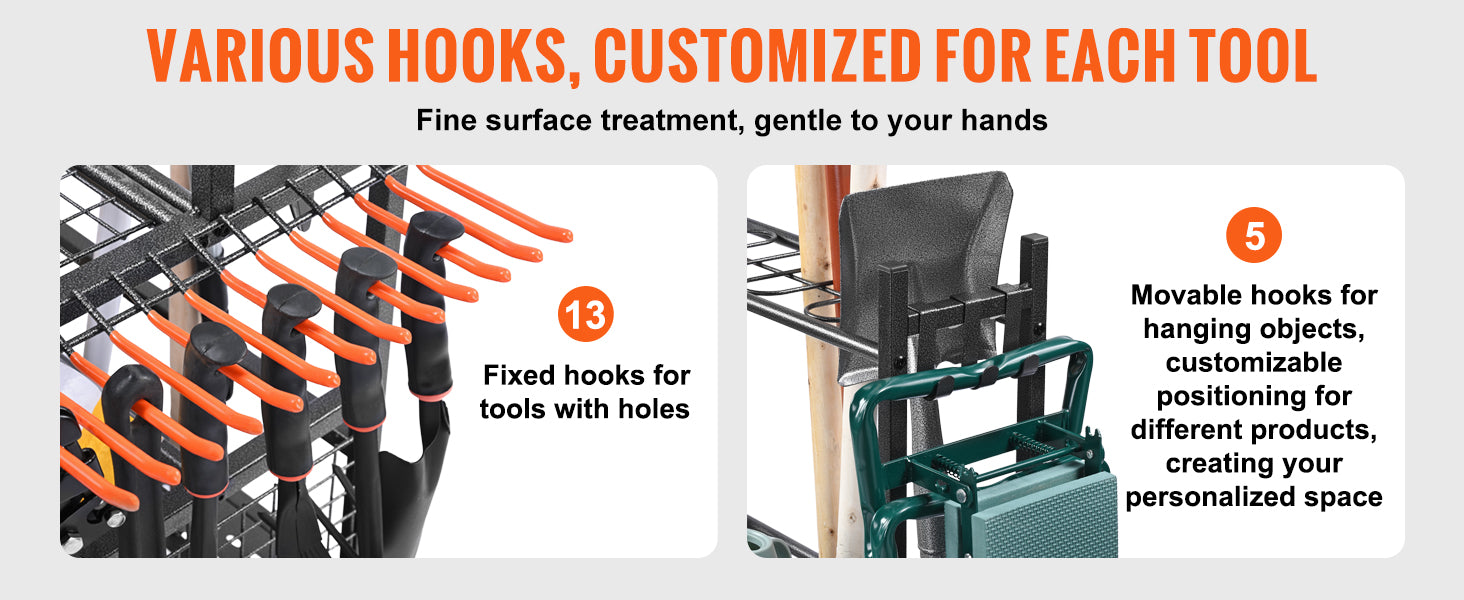 16 Slot Garden Tool Organizer Rack with Wheels – Garage Storage Holder