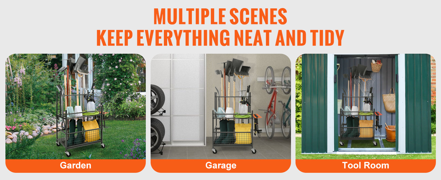 16 Slot Garden Tool Organizer Rack with Wheels – Garage Storage Holder